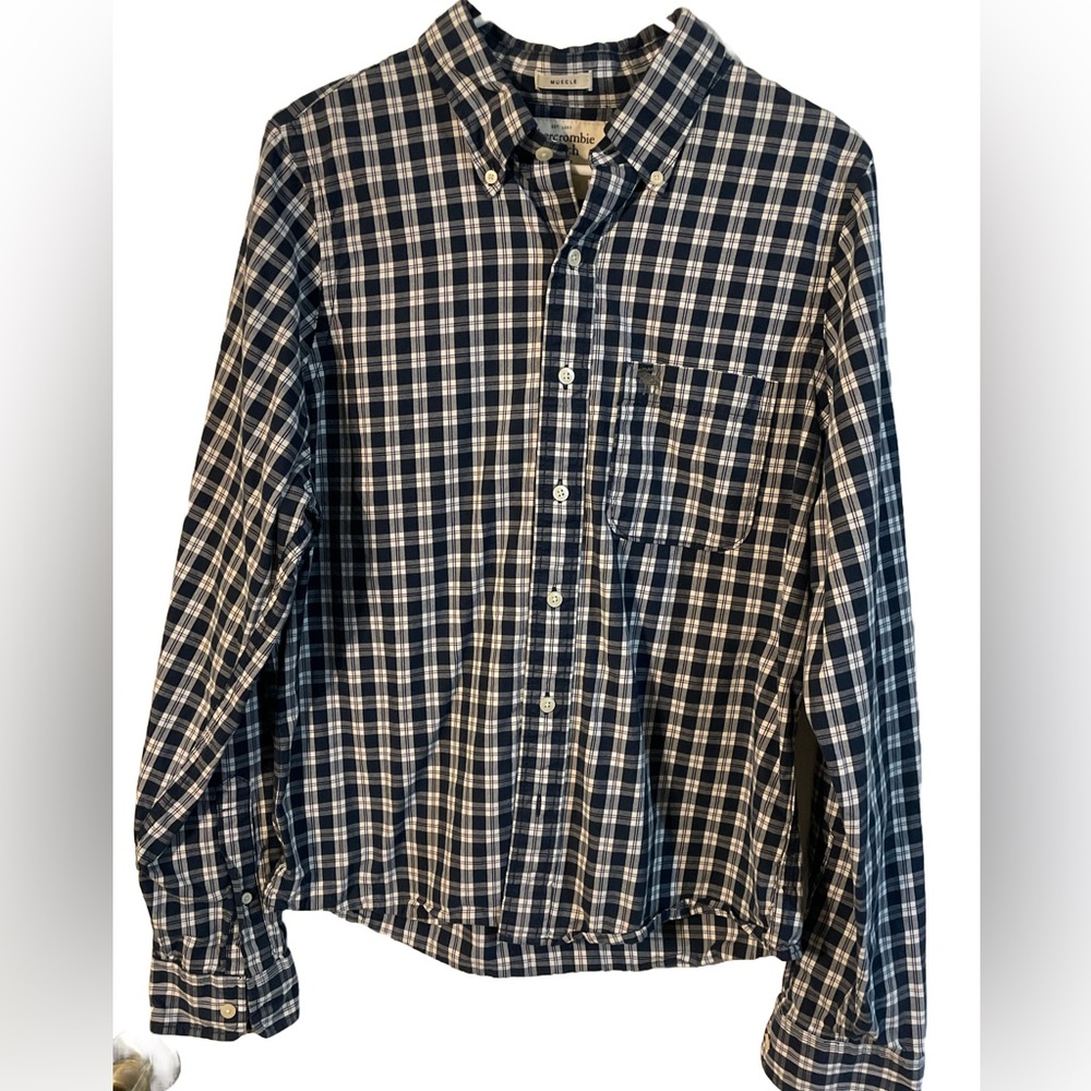 Abercrombie & Fitch Navy & White Plaid Muscle Fit Button Down XL